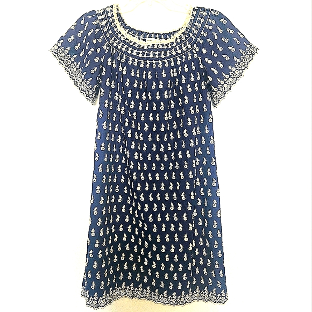 Max Studio Embroidered 100% Cotton Dress Navy Small